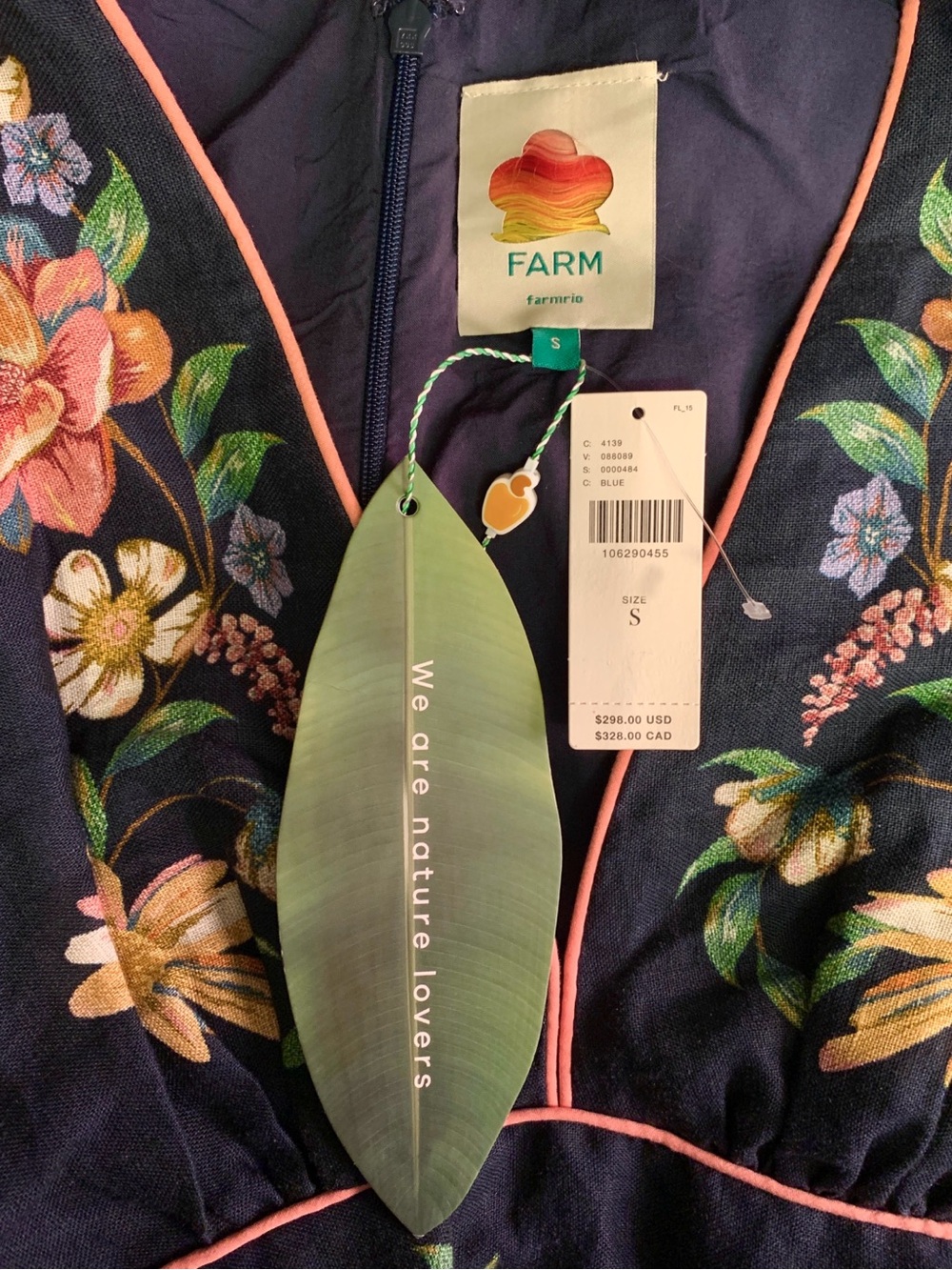 FARM RIO Maira Floral Linen Sleeveless Plunge Maxi Dress SMALL Navy Blue NWT - Picture 6 of 7